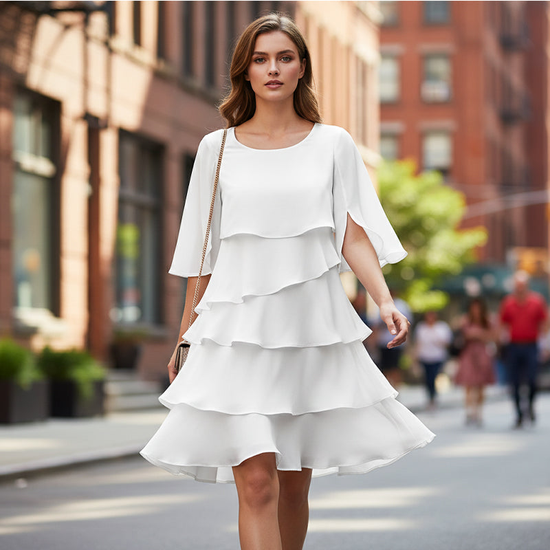 ⏰ Now only 50% off!🎁Women's Elegant Layered Ruffle Sleeve Dress – Effortless Style for Every Occasion💃