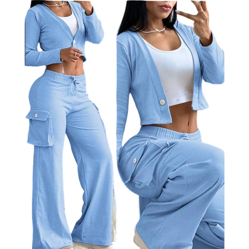 Modern Streetwear Two-Piece Set with Cargo Pockets