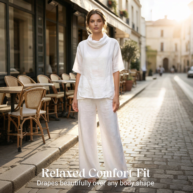 Women's Cowl-Neck Top & Wide-Leg Pants 2-Piece Set