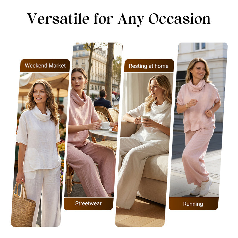 Women's Cowl-Neck Top & Wide-Leg Pants 2-Piece Set