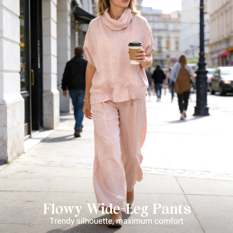 Women's Cowl-Neck Top & Wide-Leg Pants 2-Piece Set