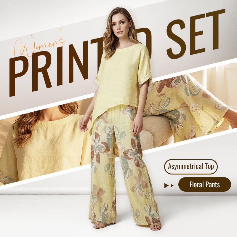 Women's Asymmetrical Top & Floral Pants 2-Piece Set