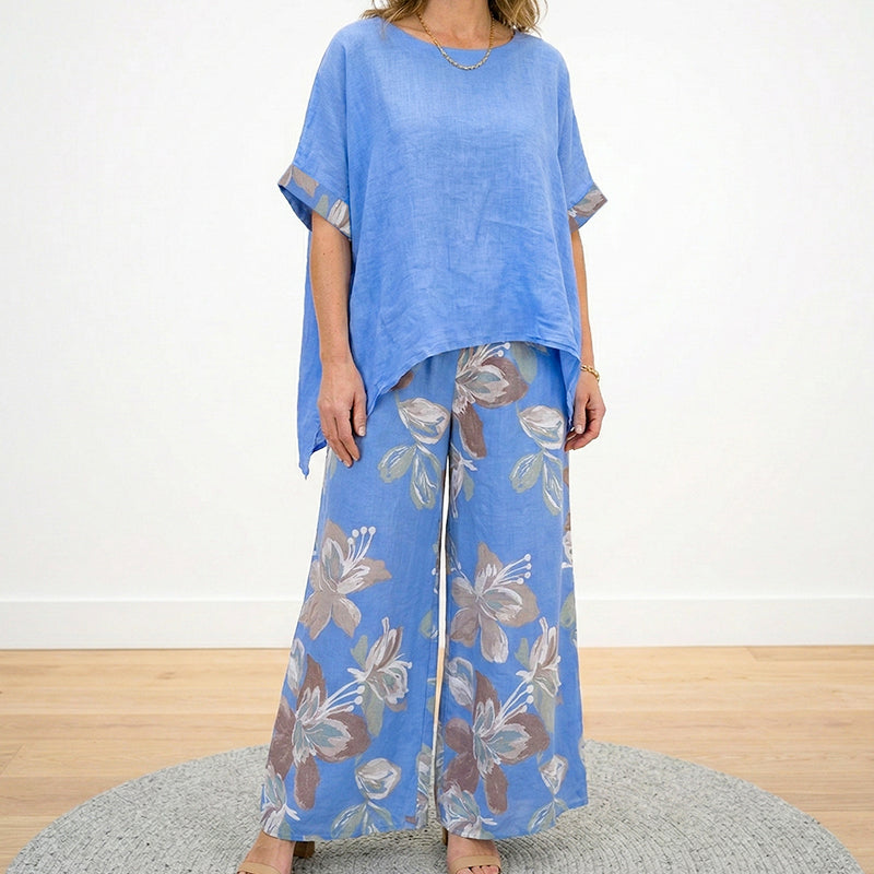 Women's Asymmetrical Top & Floral Pants 2-Piece Set