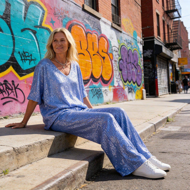 Women's V-Neck Sequined Casual Suit