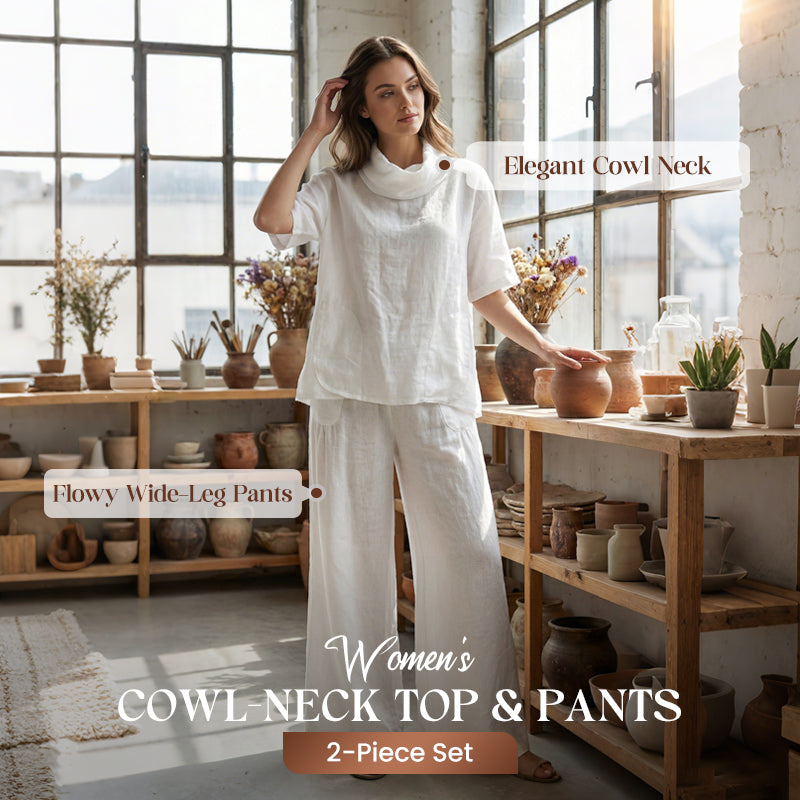 Women's Cowl-Neck Top & Wide-Leg Pants 2-Piece Set