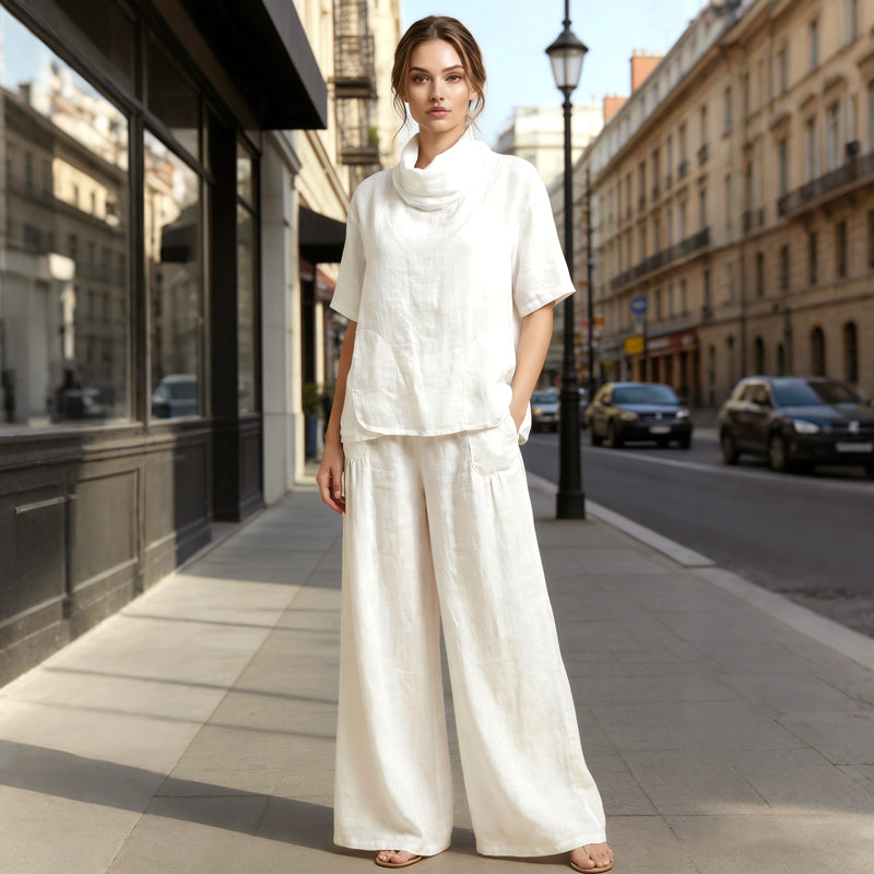 Women's Cowl-Neck Top & Wide-Leg Pants 2-Piece Set